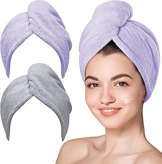 Hicober Microfiber Hair Towel, 2Packs Hair Turbans for Wet Hair, Drying Hair Wrap Towels for Curly Hair Women Anti Frizz (Purple,Grey)