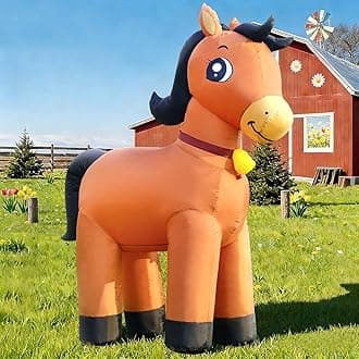DomKom 6FT Horse Inflatables Christmas Spring, Farm Ranch Blow up Animals Cute Clydesdale, Decorations Outdoor Yard Built-in LED Lights Big Large Decor Party Lawn Holiday Outside