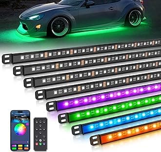 N8 Aluminum RGBW LED Car Underglow Light Kit, Exterior Underbody Multicolor Light Strip, Multi Mode Soundsync Neon Accent Light Bar, IP68 Waterproof, Wireless App & Remote Dual Control 8PCS