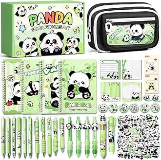 Kids School Supplies for Girls Age 5 6 7 8-12 13 14 Year Old, 36PCS Kawaii Tween Teen Girl Birthday Christmas Gift Cute Panda Stationery Set w/ Pencil Case Gel Pen Pencil Sticker Notebook Sticky Note