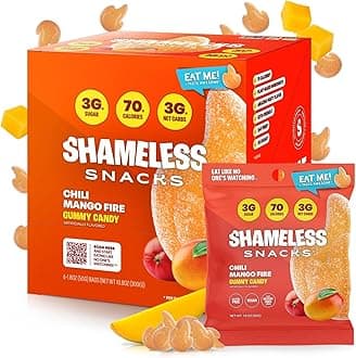 Shameless Snacks - Healthy Low Calorie Snacks, Low Carb Keto Gummies (Gluten Free Candy) - 6 Pack Chili Mango Fire