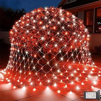 LitHome 14.8FT x 5FT Christmas Net Lights Outdoor, 300 LED Red White Bush Lights 8 Modes, Connectable Waterproof Valentines Net Mesh Light Green Wire for Bushes Shrubs Holiday Valentine's Day Decor