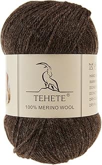 TEHETE 100% Merino Wool Yarn for Knitting 3-Ply Luxury Warm Soft Lightweight Crochet Yarn(Brown,1Ball)