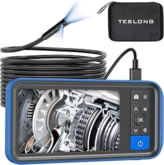 Dual Lens Endoscope Camera with Light, Teslong 4.5" HD Snake Borescope Inspection Camera, Automotive Scope Camera with Flexible Cable, Home Waterproof Fiber Optic for Sewer Drain Pipe (10FT)