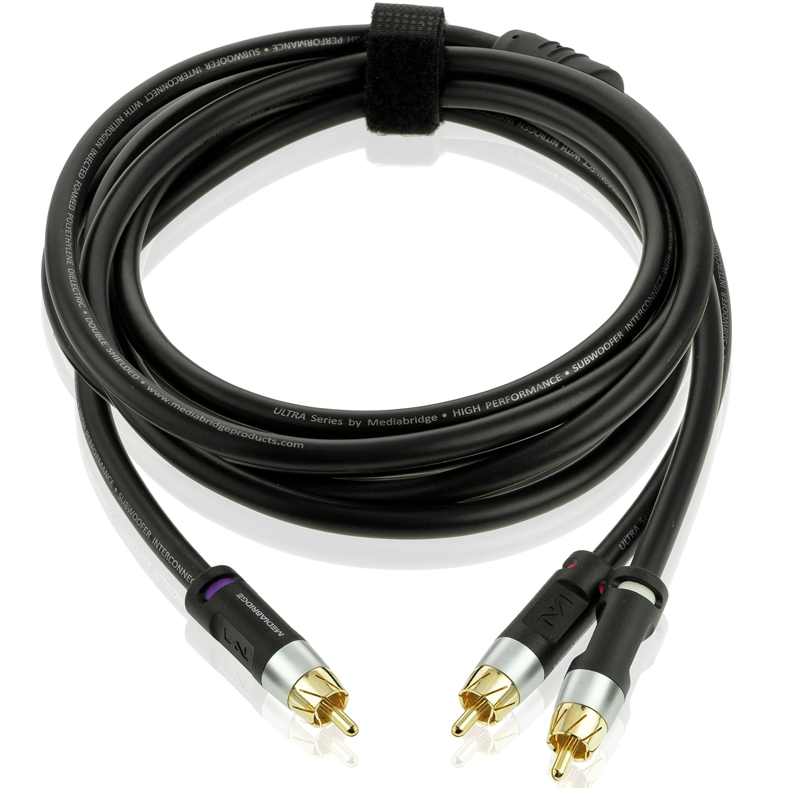 Mediabridge™ Ultra Series RCA Y-Adapter (8 Feet) - 1-Male to 2-Male for Digital Audio or Subwoofer - Dual Shielded with RCA to RCA Gold-Plated Connectors - Black - (Part# CYA-1M2M-8B)