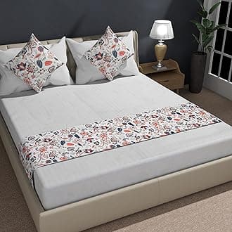 Shri Anand Creations Digital Print Super Soft Fabric Bed Runner Scarf with Matching Cushion Covers/Slipcover Mattress Protector/Bed Linen Scarf/Decorative Set for Bedrooms/Hotel Rooms (Design-1)