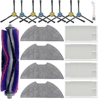 Replacement Parts Accessories Compatible for Eureka E10s Robot Vacuum Cleaner,1 Main Brush,4 Filters,4 Mop Pads,8 Edge-Sweeping Brushes