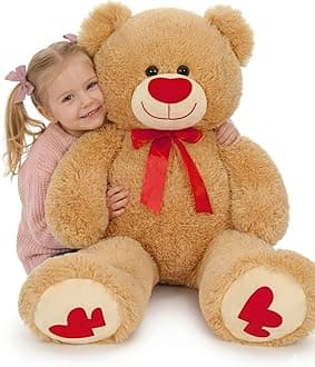 MaoGoLan Giant Teddy Bear 36" Stuffed Animal - Red Heart Footprints Big Teddy Bear Plush for Valentines Gift,Anniversary,Long Distance