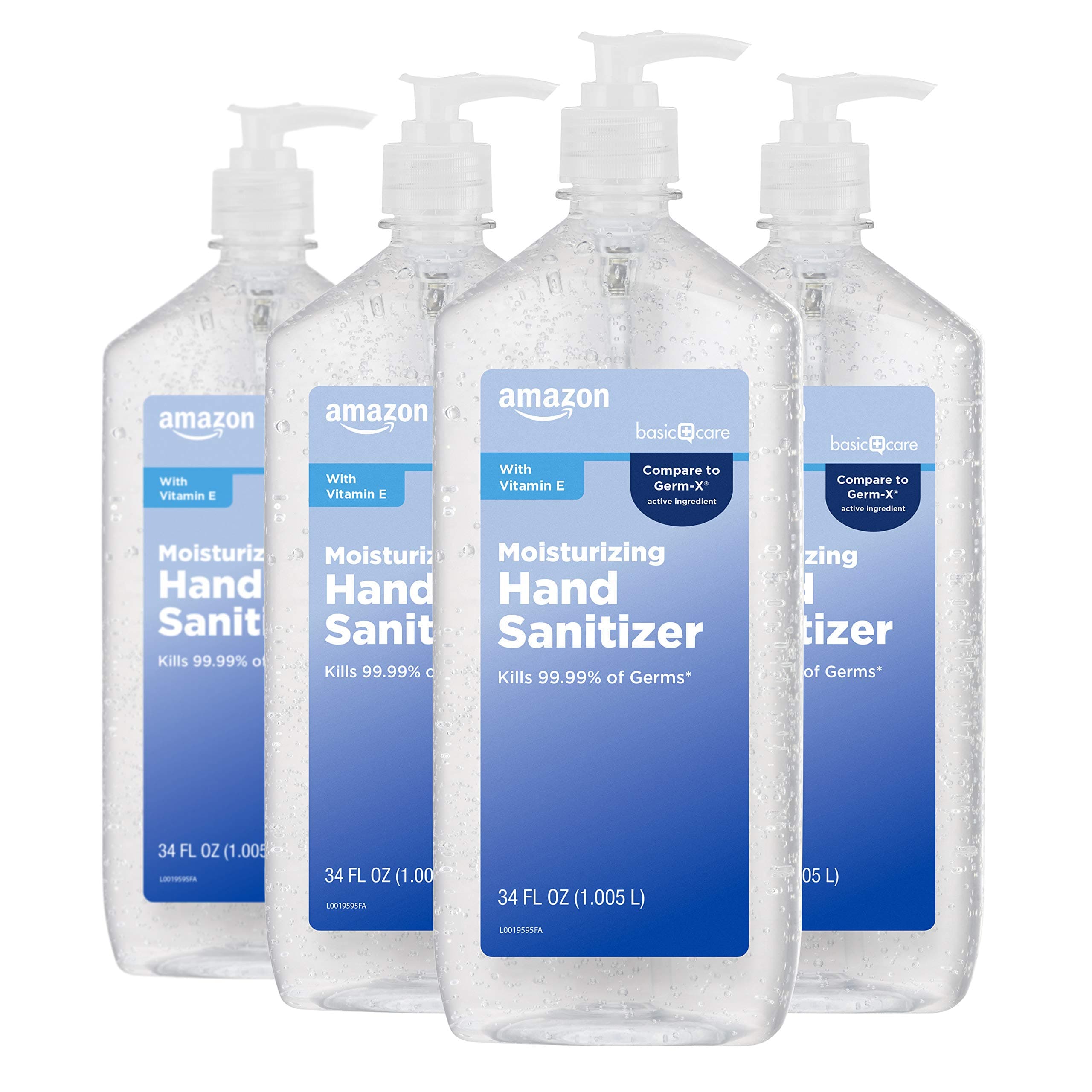 Amazon Basic Care Original Hand Sanitizer with Vitamin E, 62% Ethyl Alcohol, 34 fl oz, 4-Pack