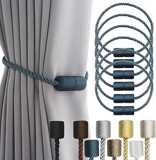 6 Pack Blue Strong Magnetic Curtain Tiebacks Outdoor Elegant Decorative Tie Backs Modern Rope Tiebacks for Drapes Window Curtain Holdbacks for Draperies