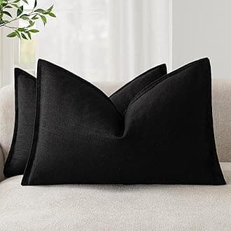 Pack of 2, Decorative Linen Soild Throw Pillow Covers Soft Accent Lumbar Cushion Case Boho Farmhouse Pillowcase for Chair Couch Sofa Bedroom Living Room Home Decor 12 x 20 Inch Black