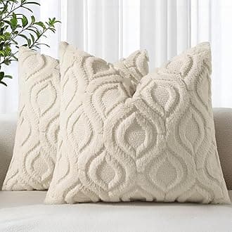 Decorative Throw Pillow Covers 18x18, Soft Plush Faux Wool Couch Pillow Covers Set of 2, Beige