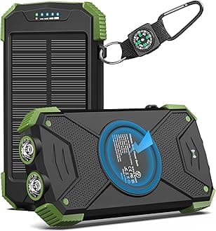 BLAVOR Solar Charger Power Bank 10,000mAh, Portable Wireless Charger, 20W Fast Charging External Battery Pack with USB C for Cell Phones, Solar Panel Charger with Dual Flashlight for Camping