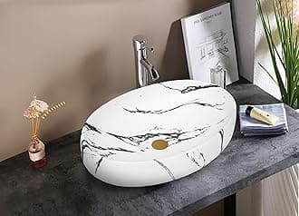 REMANENCE Wash Basin Countertop | Tabletop Ceramic Bathroom Sink | Wash Basin Over Counter | Ceramic Wash Basin (White Black)