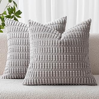MIULEE Pack of 2 Corduroy Decorative Euro Sham Throw Pillow Covers 22x22 Inch Soft Boho Striped Pillow Covers Modern Farmhouse Home Decor for Sofa Living Room Couch Bed Light Grey