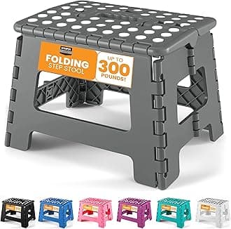 Utopia Home Folding Step Stool - (Pack of 1) Foot Stool with 9 Inch Height - Holds Up to 300 lbs - Lightweight Plastic Foldable Step Stool for Kids, Kitchen, Bathroom & Etc (Light Grey)