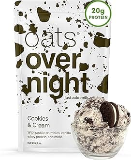 Oats Overnight Cookies & Cream - Overnight Oats with 20g Whey Protein, High Fiber Breakfast Protein Shake - Gluten Free Oatmeal, Non GMO High Protein Oatmeal (2.7 oz per Meal) (24 Pack)
