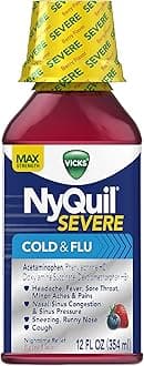 Vicks NyQuil Severe Cold & Flu Relief Berry Flavor Liquid 12 Fl Oz (Pack of 6)