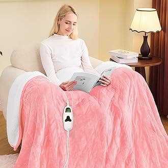 greenoak Heated Blanket Electric Full 72"X84", Heating Blanket with 10 Heat Levels 1/2/4/6/8 Hours Auto-Off, Soft Flannel Sherpa Warm Heater Christmas Blanket,Light Pink