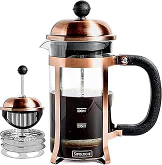 Vintage French Press Coffee Maker 600ml, 4-Level Filtration System for Sediment-Free Coffee, Heat-Resistant Durable Borosilicate Glass, Measurement Marking, Copper