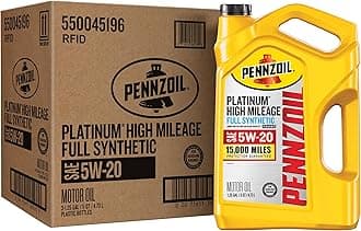 Pennzoil Platinum High Mileage Full Synthetic 5W-20 Motor Oil, 5 Quart (3 Pack)