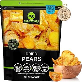 NUT CRAVINGS - Dried California Pears, No Sugar Added, Unsweetened (8oz, 1 Pack) Sweet Healthy Snack, Vegan, Kosher, Resealable Bag
