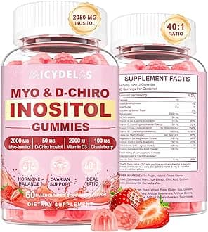 Myo-Inositol & D-Chiro Inositol Gummies Supplement for Women 2000mg + 50mg Ideal 40:1 Ratio with Magnesium and Vitamin D3 for Female Hormone Balance & Wellness, Vegan, Gelatin-Free, 60 Gummies