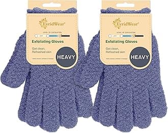 Dual Texture Bath Gloves for Shower, Spa, Massage and Body Scrubs, Dead Skin Cell Remover, Gloves with hanging loop (2 Pairs Heavy)