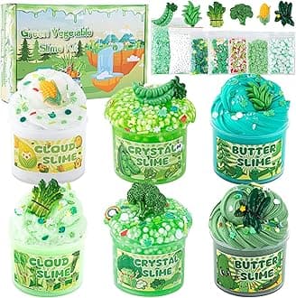 6 Packs Gradient Green Slime Kit - Cloud Butter Clear Slime, Crunchy Slimes for Kids with Various Slime Add-ins, Non Sticky Slimes Party Favors for Girls and Boys