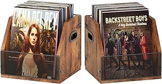 Homeiju 2 Pack Vinyl Storage, Record Crates, Metal & Wooden LP Crate