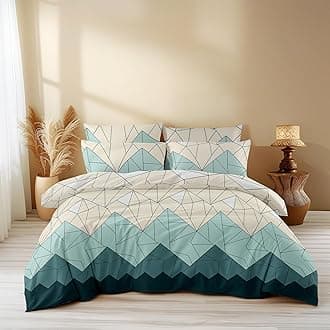 LOOMLYFE 300 TC All Season King Size AC Comforter || Blanket || Duvet with 1 King Size Elastic Fitted Bedsheet and 2 Large Pillow Cover - 4 Piece Comforter Set - BeigeGreenTRI