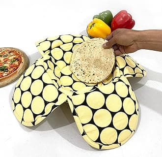 Swayam 100% Cotton Geometric Design Printed Cream and Black Colour Bread/Roti Basket | Size: 22 cms Diameter with Removable Cover | Pack of 1