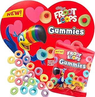 Galerie Froot Loop Gummies Heart Shaped Box with Gummy Candies Inside, Favorite Cereal Flavored Candy Gift, Easter Basket Stuffers for Boys and Girls, 4 Ounces