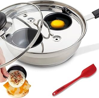 Egg Poacher Pan Nonstick Coating - Poached Egg Cooker, Stainless Steel Egg Poaching Pan PFOA Free with Spatula, Poached Egg Maker, Egg Poachers Cookware