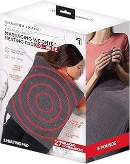 Calming Heat XXL Wide Massaging Vibrations Weighted Heating Pad by Sharper Image | Auto Shut-Off Feature, Gift for Holidays, Women & Men | 3 Heat, 9 Massage, 20” x 24”, 5 lbs
