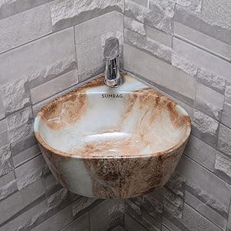 Ceramic Wall Mounted Glossy Wash Basin for Bathroom, Living Room & Small Corner Basin for Dining Hall (14.17 X 13.38 X 6.10 In)