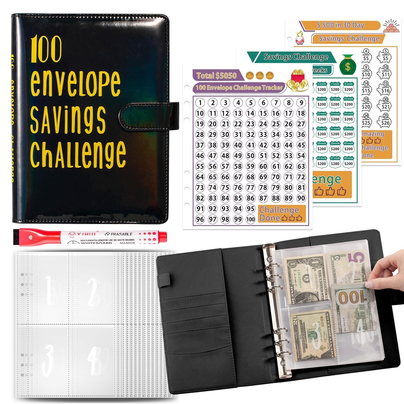 Envelope Saving Challenge Binder, Money Envelopes Binder Saving Challenge, Fun and Organized Savings Challenges Book with Envelopes and Trac-ker for Budgeting Planner