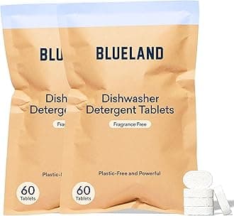 BLUELAND Dishwasher Detergent Tablet Refill 2 Pack, 120 Tablets, Plastic-Free Alternative to Pods, Sheets, or Liquid - Natural, Sustainable, Eco-Friendly Dishwasher Detergent - 120 Washes