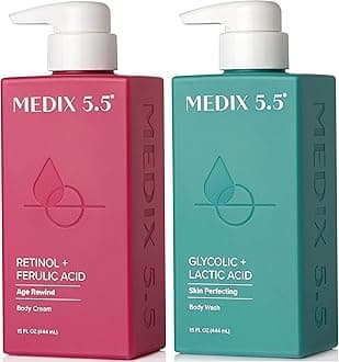 Exfoliating AHA Glycolic Acid Face & Body Scrub Cleanser + Retinol Moisturizing Body Cream Lotion Skin Care 2PC Set | Alpha Hydroxy Acid & Lactic Acid Foaming Body Wash & Face Wash, 2-PC