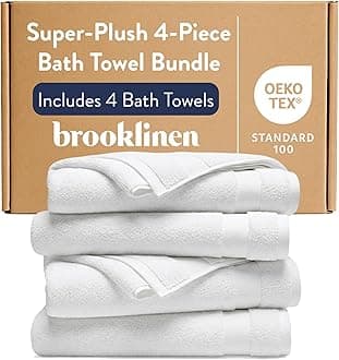 Brooklinen Super-Plush Turkish Cotton Bath Towels - Set of 4 - Cotton, 820 GSM, Highly Absorbent, Machine Washable, Perfect for Home & Bathroom (30" x 58", Solid White)