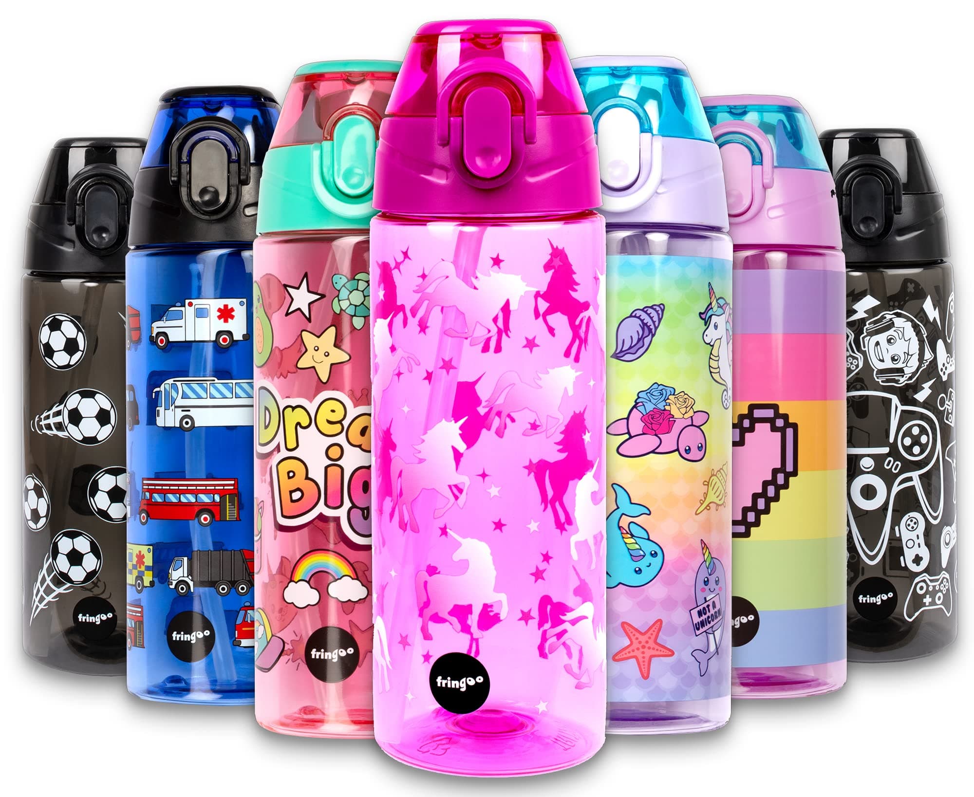 600ml Kids Water Bottle with Straw & Fliptop Lock - 100% Leakproof - BPA Free 600ml Kids Water Bottle for School - Unicorn Ombre