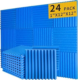 Saiqiang Acoustic Foam Panels 24 Pack 1 x 12x 12 Inches Soundproof Wall Panels Acoustic Foam Sound Panels Noise Reducing Soundproofing Dampening Blue Acoustic Panels Fire Resistant