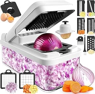 12-in-1 Vegetable Chopper, 7 Blade Veggie Chopper, Practical Food Chopper with Container, Cheese Grater, Home Essentials & Kitchen Gadgets(Black/White)