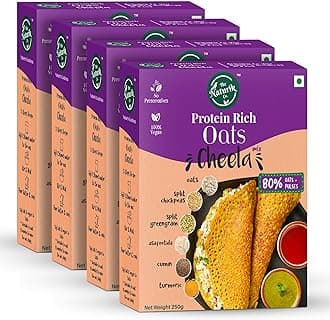 Oats Chilla Mix 250 grams (Pack Of 4) : Instant, Ready-to-Cook Cheela & Dosa Mix with 80% Oats & Pulses, Healthy Breakfast Option for Kids & Family | As Seen On Shark Tank