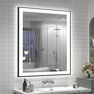 28x32 LED Mirror with Matte Black Frame for Bathroom Wall, Lighted Vanity Mirrors with Lights, Dimmable, Anti-Fog, Memory, Shatterproof, ETL Listed (Front and Backlit)