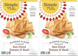 Simple Mills Almond Flour Crackers, Sundried Tomato & Basil - Gluten Free, Vegan, Healthy Snacks, Plant Based, 4.25 Ounce (Pack of 2)