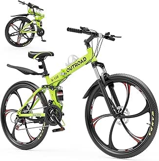Folding Mountain Bike Foldable/Unfoldable Bike 26 Inch for Adult, 21-Speed Dual Suspension High-Carbon Steel MTB Foldable Bicycle, Dual Disc Brake Folding Bikes for Women and Men
