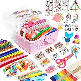 2500+Pcs Arts and Crafts Supplies for Kids - Crafts for Girls 4-12 Craft Kit with Pipe Cleaners Beads Crafts for Kids DIY School Supplies Set Crafting Box for Girls Boys Age 4-6, 6-8, 8-12 years Gifts