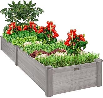 Best Choice Products 8x2ft Outdoor Wooden Raised Garden Bed Planter for Vegetables, Grass, Lawn, Yard - Gray