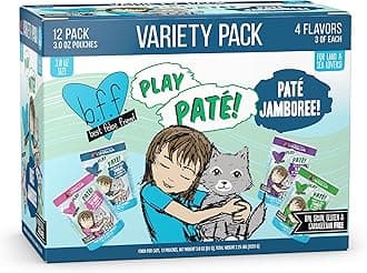 B.F.F. Play - Best Feline Friend Paté Lovers, Aw Yeah!, Paté Jamboree! Variety Pack, 3oz Pouch (Pack of 12)